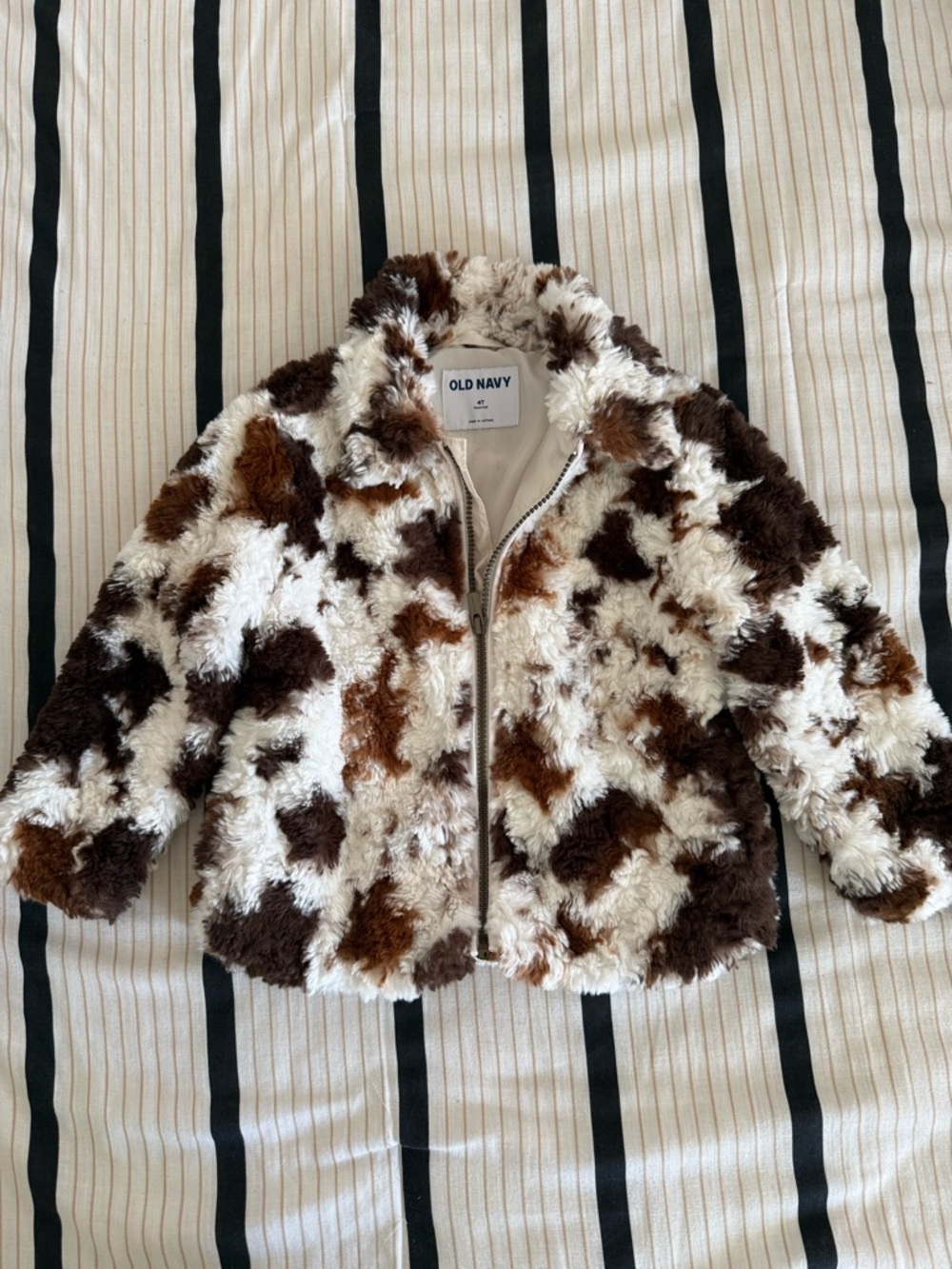 Old Navy Kids Faux Fur Zip Jacket in Brown & Cream